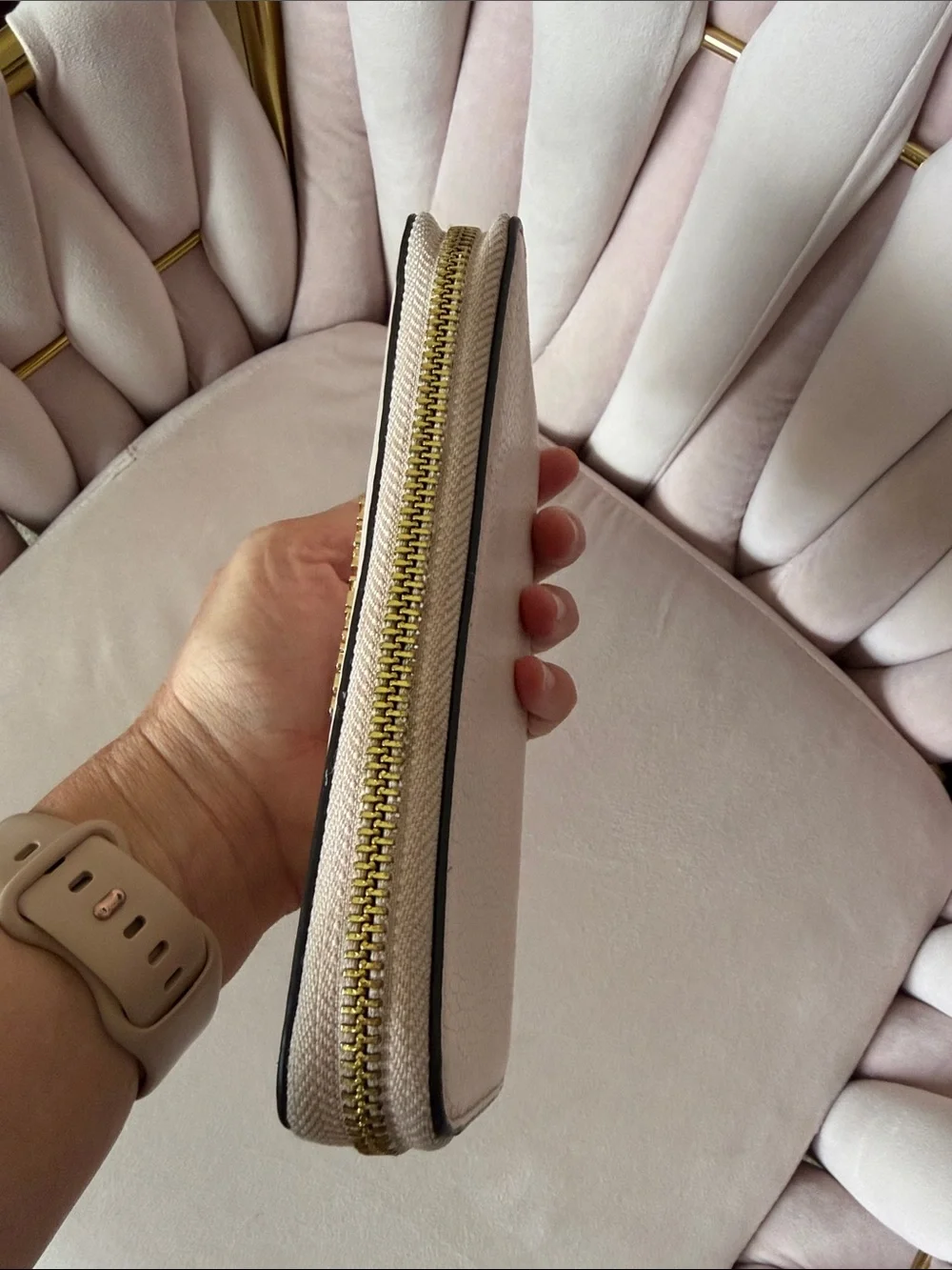 Michael Kors Pebbled Zip Wallet in Cream with Gold Hardware